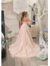 Beaded Lace High Low Flower Girl Dress With Train